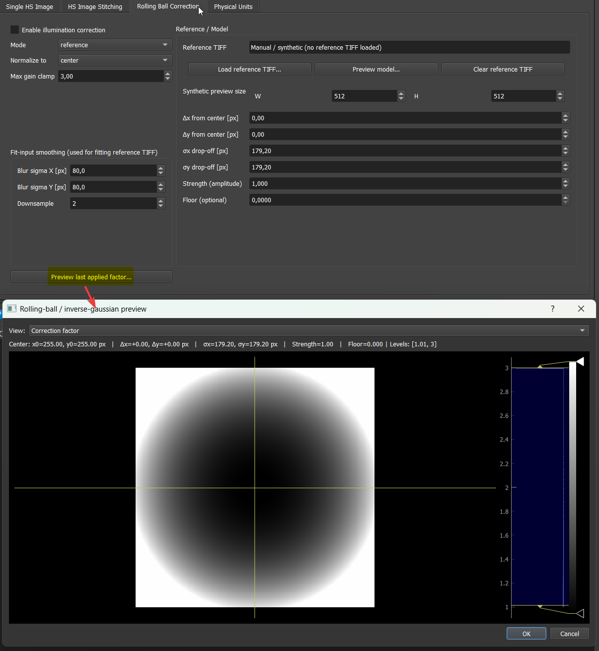 Rolling-ball illumination correction panel