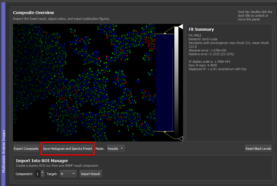 Save Histogram and Spectra Preset button