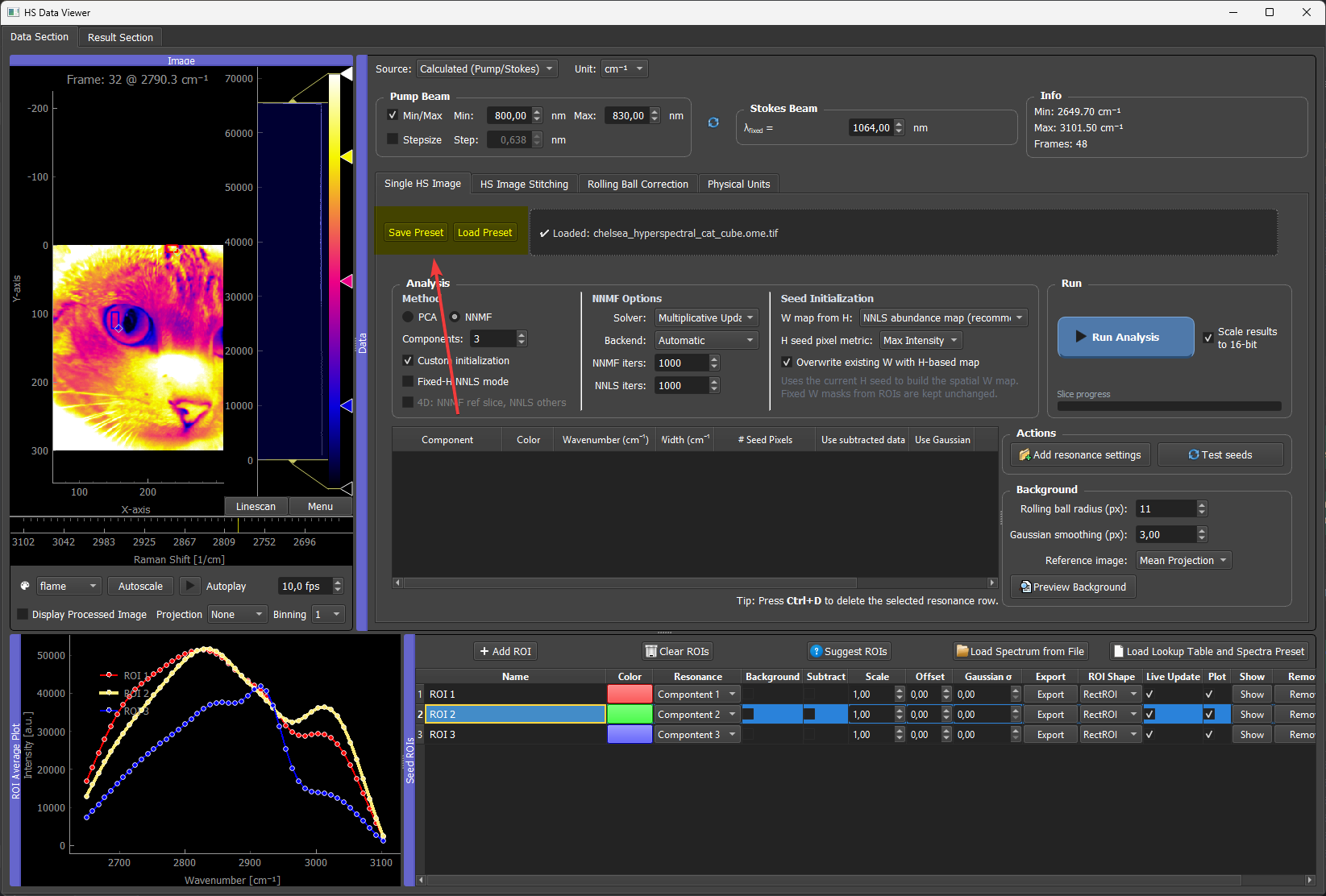Save and load the main analysis settings JSON preset