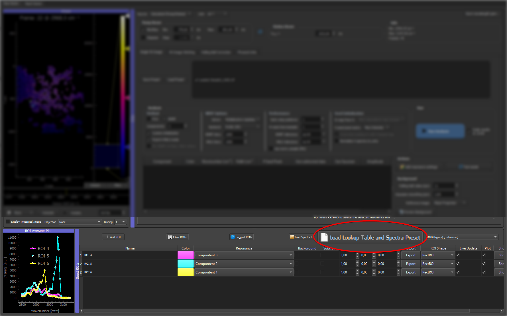 The Load Lookup Table and Spectra Preset button in the ROI Manager, used to load a result-viewer .preset file